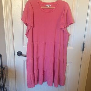 J. Crew Knit Jersey Tiered Mini Swing Dress Size 2X Pink Ruffle Casual
